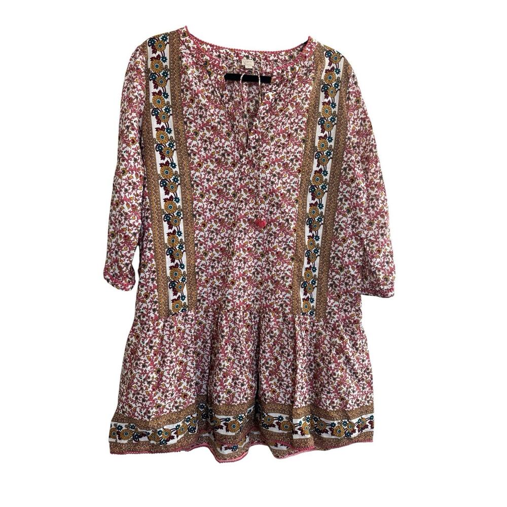 Ann Taylor LOFT Beach womans Medium floral boho swim coverup Dress Tassel #6903